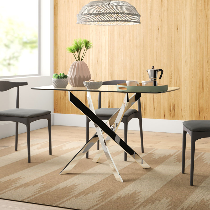 Ivy Bronx Curtsinger Glass Top Metal Base Dining Table & Reviews Wayfair